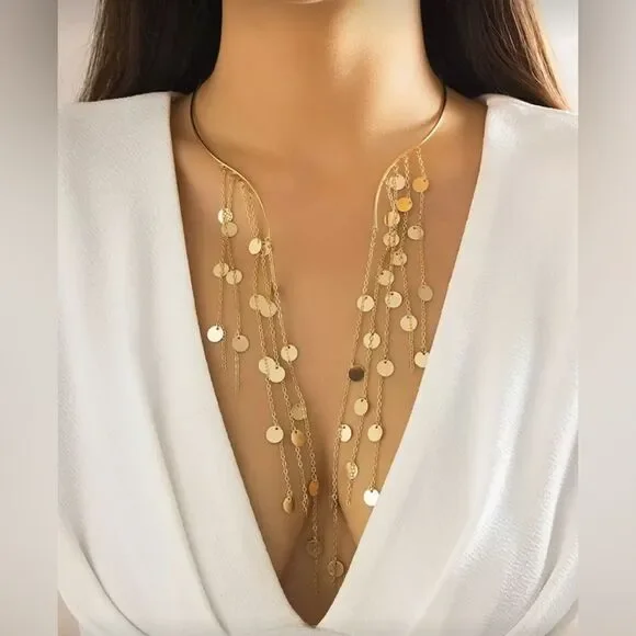 Elegant Gold Disc Necklace S1271 - Picture 1 of 3